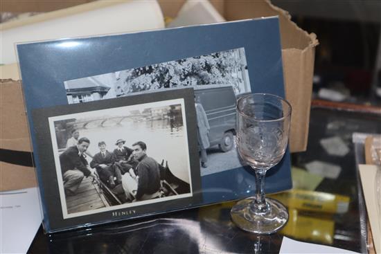 A collection of Henley Royal Regatta ephemera, including photographs, a 1959 Meet flag and other items,